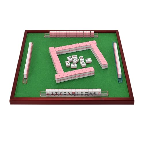 STEPHM Chinesisches Mini-Mahjong-Set mit Mahjong-Tisch, 144 Melamin-Kacheln, tragbares Mah-Jongg-Reisebrettspiel for Partys im Freien, Schlafsäle(Pink) von STEPHM