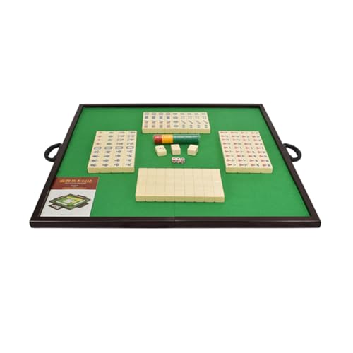 STEPHM Mahjong-Set mit klappbarem Tisch, 144 Melamin-Spielsteine, chinesisches Mah Jongg, komplettes Majiang-Set mit 3 Würfeln, 2 Ersatzspielsteinen und Koffer, Reise-Brettspiel(Beige,Aluminum Box) von STEPHM