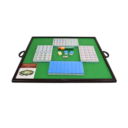 STEPHM Mahjong-Set mit klappbarem Tisch, 144 Melamin-Spielsteine, chinesisches Mah Jongg, komplettes Majiang-Set mit 3 Würfeln, 2 Ersatzspielsteinen und Koffer, Reise-Brettspiel(Blue,Aluminum Box) von STEPHM