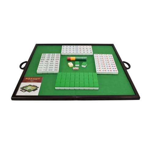 STEPHM Mahjong-Set mit klappbarem Tisch, 144 Melamin-Spielsteine, chinesisches Mah Jongg, komplettes Majiang-Set mit 3 Würfeln, 2 Ersatzspielsteinen und Koffer, Reise-Brettspiel(Green,Aluminum Box) von STEPHM