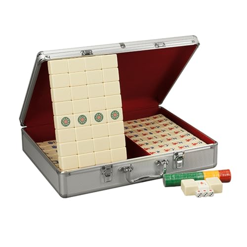 STEPHM Mahjong-Spielset mit 144 nummerierten 1,6-Zoll-Melaminsteinen. Majiang Mah Jongg. Komplettes chinesisches Mahjong-Set mit 3 Würfeln, 2 Ersatzsteinen und Aufbewahrungsbox.(Beige) von STEPHM