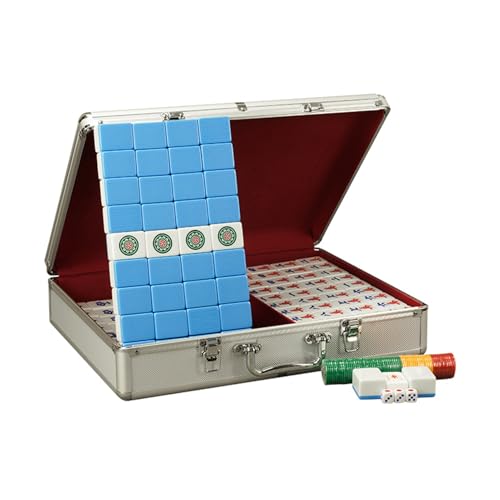 STEPHM Mahjong-Spielset mit 144 nummerierten 1,6-Zoll-Melaminsteinen. Majiang Mah Jongg. Komplettes chinesisches Mahjong-Set mit 3 Würfeln, 2 Ersatzsteinen und Aufbewahrungsbox.(Blue) von STEPHM