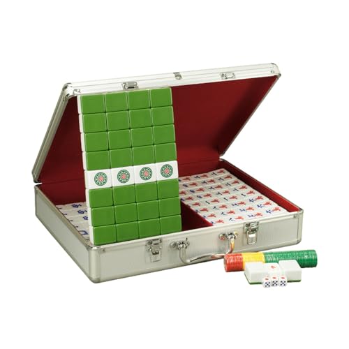 STEPHM Mahjong-Spielset mit 144 nummerierten 1,6-Zoll-Melaminsteinen. Majiang Mah Jongg. Komplettes chinesisches Mahjong-Set mit 3 Würfeln, 2 Ersatzsteinen und Aufbewahrungsbox.(Green) von STEPHM