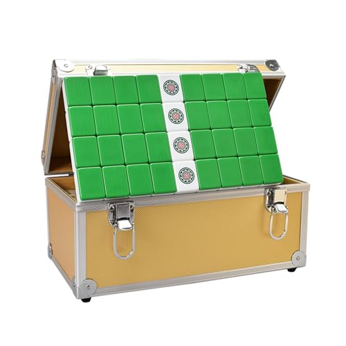 STEPHM Mahjong-Spielset mit 144 nummerierten 1,6-Zoll-Melaminsteinen. Majiang Mah Jongg. Komplettes chinesisches Mahjong-Set mit 3 Würfeln, 2 Ersatzsteinen und Aufbewahrungsbox.(Green) von STEPHM