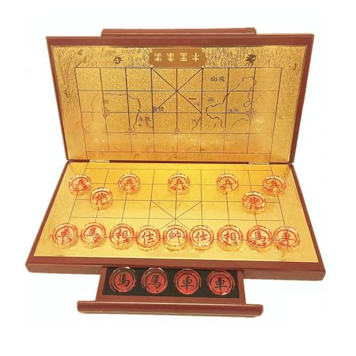 Strategie-Brettspiele for 2 Spieler, chinesisches Schachspiel mit faltbarem Brett und Kristallfiguren, klassisches Xiangqi-Reisespieleset(4.6cm/1.8in) von STEPHM