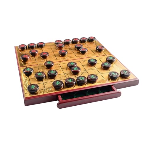 Strategie-Brettspiele for 2 Spieler, chinesisches Schachspiel mit faltbarem Brett und Mahagoni-Stücken, klassisches Xiangqi-Reisespiele-Set(4cm/1.6in) von STEPHM