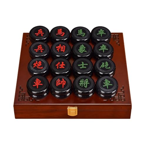 Strategiespiel for 2 Spieler, chinesisches Schach, traditionelles Xiangqi, tragbares Reisebrettspielset mit Achatstück(Black) von STEPHM