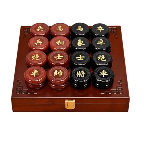 Strategiespiel for 2 Spieler, chinesisches Schach, traditionelles Xiangqi, tragbares Reisebrettspielset mit Achatstück(Black+red) von STEPHM