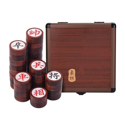 Strategiespiel for 2 Spieler, traditionelles chinesisches Xiangqi-Schach, tragbares Reisebrettspielset mit Blutsandelholzfigur und Lederschachbrett(Aluminum Box) von STEPHM