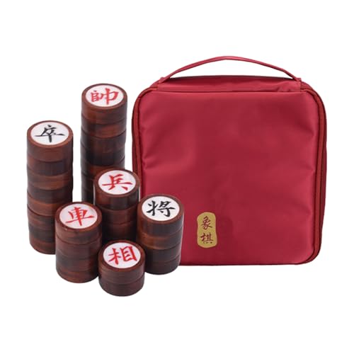 Strategiespiel for 2 Spieler, traditionelles chinesisches Xiangqi-Schach, tragbares Reisebrettspielset mit Blutsandelholzfigur und Lederschachbrett(Bag) von STEPHM