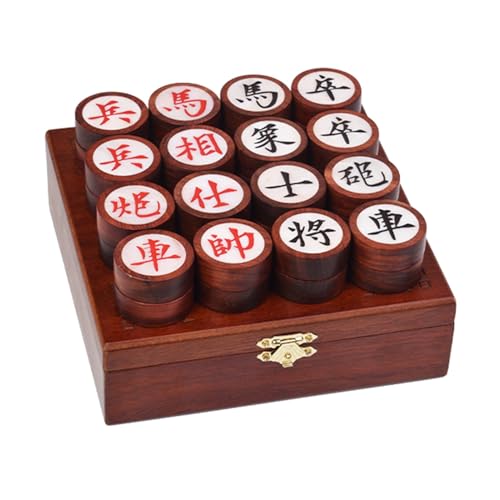 Strategiespiel for 2 Spieler, traditionelles chinesisches Xiangqi-Schach, tragbares Reisebrettspielset mit Blutsandelholzfigur und Lederschachbrett(Wooden Box) von STEPHM