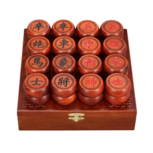 Strategiespiel for 2 Spieler, traditionelles chinesisches Xiangqi-Schach, tragbares Reisebrettspielset mit Figuren aus Palisander, Schachbrett aus Leder und Aufbewahrungsbox(3.8cm/1.5in) von STEPHM