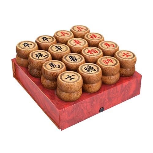 Traditionelles chinesisches Xiangqi-Schachspielset for unterwegs, tragbar, mit Wenge-Figuren, Lederschachbrett und Aufbewahrungsbox(4.8cm/1.9in) von STEPHM
