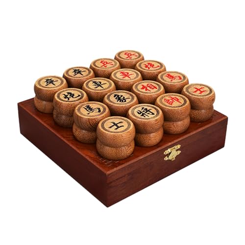 Traditionelles chinesisches Xiangqi-Schachspielset for unterwegs, tragbar, mit Wenge-Figuren, Lederschachbrett und Aufbewahrungsbox(Wooden Box,3.8cm/1.5in) von STEPHM