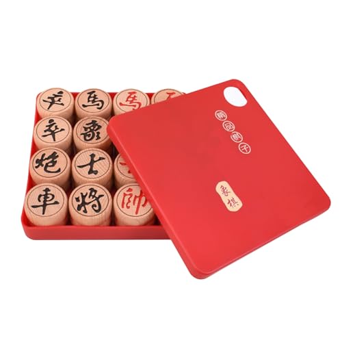 Traditionelles chinesisches Xiangqi for 2 Spieler, tragbares chinesisches Reiseschach-Brettspielset mit Buchenholzfiguren und Lederschachbrett von STEPHM