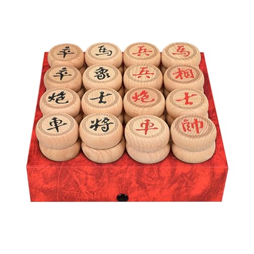 Traditionelles chinesisches Xiangqi for 2 Spieler, tragbares chinesisches Reiseschach-Brettspielset mit Buchenholzfiguren und Lederschachbrett von STEPHM