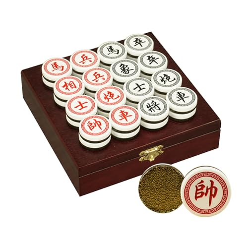 Xiangqi Chinesisches Schachspiel aus Acryl mit Schachbrett aus Leder, Puzzlespiele, Reisebrettspiele, Strategiespiele for 2 Spieler(Black Gold) von STEPHM