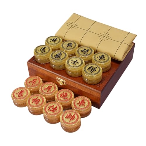 Xiangqi Chinesisches Schachspiel aus Acryl mit Schachbrett aus Leder, Puzzlespiele, Reisebrettspiele, Strategiespiele for 2 Spieler(Gold) von STEPHM