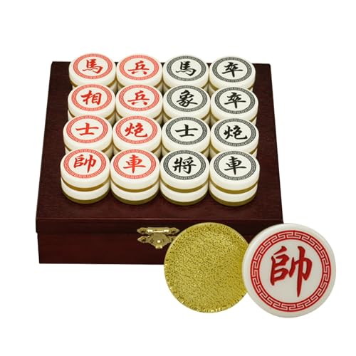 Xiangqi Chinesisches Schachspiel aus Acryl mit Schachbrett aus Leder, Puzzlespiele, Reisebrettspiele, Strategiespiele for 2 Spieler(Gold) von STEPHM
