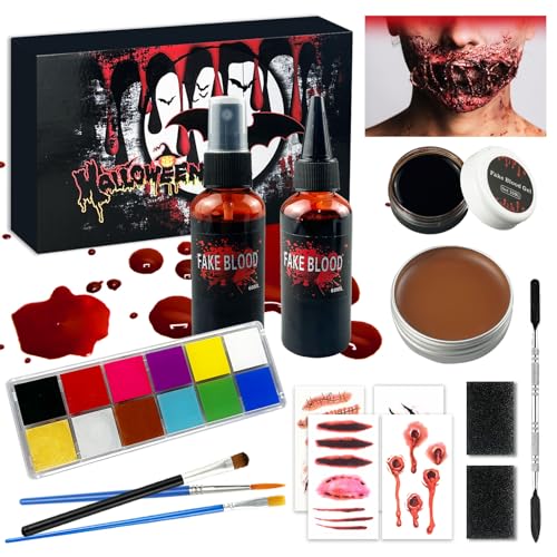 STFYUG Halloween Kunstblut Set, Halloween Make up, Face Paint Halloween, Kinderschminke Set, Fake Blood Wunden Make-Up Auswaschbar, Halloween Schminke für Zombies, Vampire, Monster, Cosplay(15 Pcs) von STFYUG