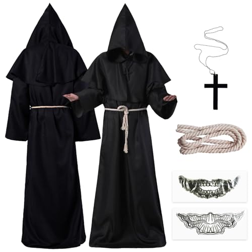 STFYUG Mönch Robe Kostüm, Mittelalterliche Renaissance Robe, Mittelalterliche Robe mit Kapuze, Priester Robe Kostüm, Mönchs Uniform Für Halloween, Unisex Cosplay Mönch Kostüm (XL) von STFYUG