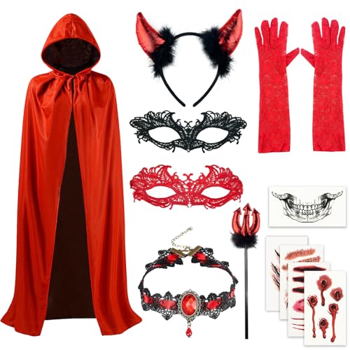 STFYUG Teufel Kostüm Damen, Halloween Kostüm Damen Teufel, Halloween Kostüm Damen Vampir Umhang, Halloween Teufel Kostüm für Mottoparty Cosplay,Karneval,Halloween (A) von STFYUG