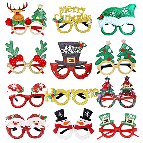 STHGDONA Weihnachtsbrillen, 12 Stück Partybrillen Set Kreative Weihnachten Brillen Party Gläser Cartoon Nette Sortierte Kinder Partybrillen Lustige Brille für Partydekoration von STHGDONA