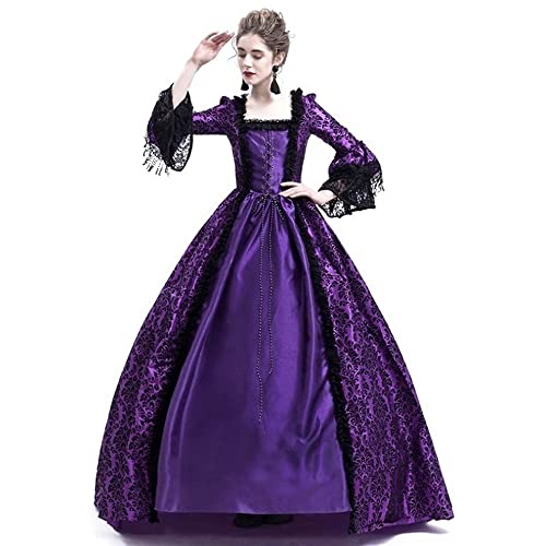 Damen Mittelalter Königin Vitorian Kleid Gothic Ballkleid Renaissance Royal Halloween Fancy Kostüm (L, Lila) von STIOEDYUAN