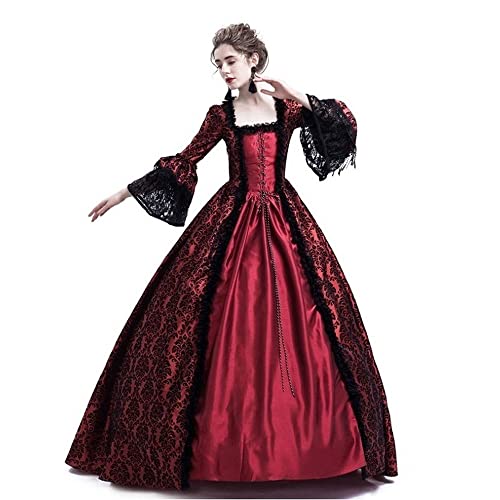 Damen Mittelalter Königin Vitorian Kleid Gothic Ballkleid Renaissance Royal Halloween Fancy Kostüm (M, Weinrot) von STIOEDYUAN