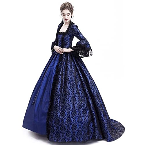 Damen Mittelalter Königin Vitorian Kleid Gothic Ballkleid Renaissance Royal Halloween Fancy Kostüm (XS, Blau) von STIOEDYUAN