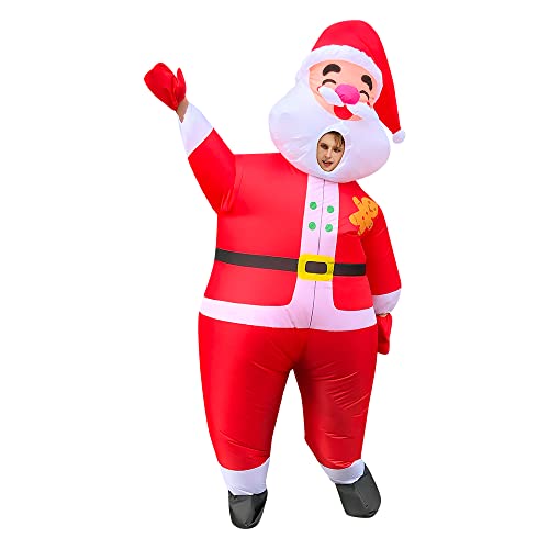 Weihnachtsmann Aufblasbares Kostüm für Erwachsene Lustige Verkleidung Blow Up Jumpsuit Cosplay Weihnachten Kostüme Xmas Bodysuit (Rot, Einheitsgröße) von STIOEDYUAN