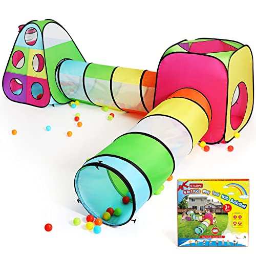 STLOVe® 4 in1 Spielzelt Kinderzelt, Krabbeltunnel für Kinder, Angepasst Babyzelt mit krabbeltunnel, Pop Up Spielhaus Tunnel mit Geschenkbox, Verdickter Stoff Spielhaus Kinder Höhle (Ohne Bälle) von STLOVe