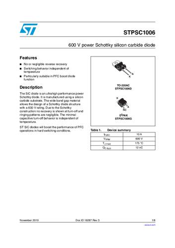 STMicroelectronics Schottky-Diode STPSC1006D TO-220AC Tube von STMICROELECTRONICS