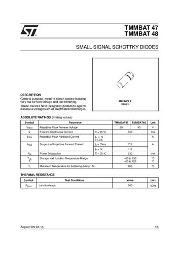 STMicroelectronics Schottky-Diode TMMBAT48FILM Mini MELF Tape on Full reel von STMICROELECTRONICS