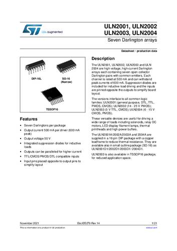 STMicroelectronics ULN2004D1013TR PMIC - Leistungsverteilungsschalter Low-Side SOIC-16 von STMICROELECTRONICS