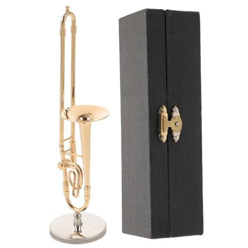 STOBAZA 1Stk Modell Posaune Musikinstrument Miniatur mit Koffer Mini-Posaune-Instrument bürodeko bastelzeug dekofiguren kleines Instrumentendekor Modelldekor für kleine Instrumente Golden von STOBAZA