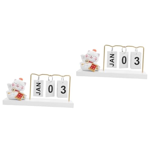 STOBAZA 2 Stück Seitenumdrehkalender Ewiger Tischkalender Tischkalender Stehend Umklappbar Einladender Katzenkalender Tisch Stehkalender Mini Mit Winkenden Katzenfiguren von STOBAZA