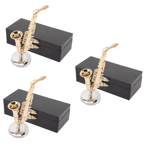 STOBAZA 3 Sätze Saxophon-Modell miniaturfiguren miniaturen Figuren Musiker-Accessoire Miniatur-Saxophon-Dekor Trompetenmodell Miniaturmodell eines Musikinstruments Sax-Modell Kupfer Golden von STOBAZA