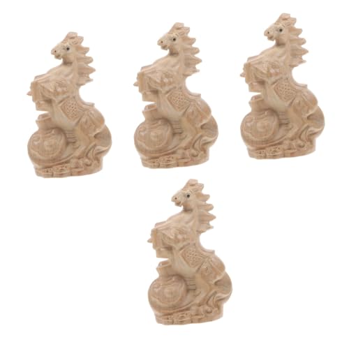 STOBAZA 4 Stück Holzschnitzerei Ornamente Dekor Handwerk Statue Home Ornament Simulation Tiermodell Desktop Verzierung Pferdefigur Holzpferdeskulptur Pferd Tierornament Griff von STOBAZA