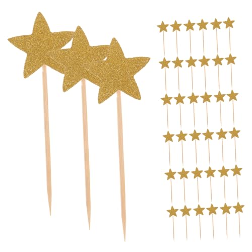 STOBAZA 70 Stück Sterne-kuchen Dekorieren Papierbecher Dekorationen Mit Goldenen Sternen Hochzeits-cupcake-topper Cupcake-verzierung Dessert-picks Sterndekor Kind Pentagramm Zubehör Holz von STOBAZA