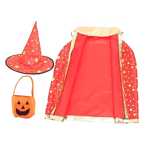 STOBOK 1 Set Halloween Umhang Anzug Kleidung Für Umhang Für Kinder Kinderhüte Hut Halloween Kürbis Hexenumhang Kostüm Hauben Für Kinder Zaubererumhang Und Hut Satinrot von STOBOK