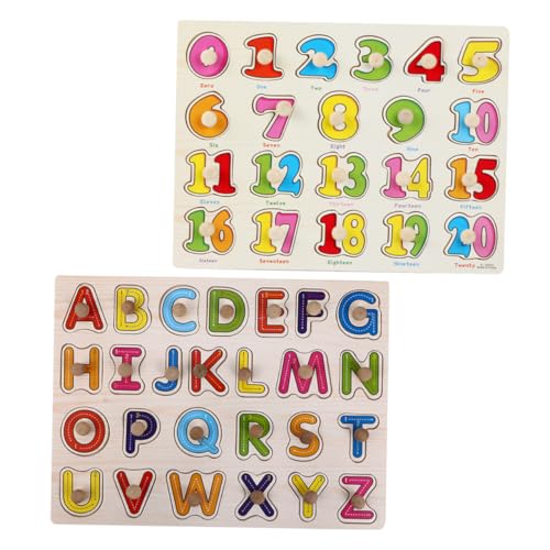 STOBOK 2 Satz Vorschulspielzeug Steckpuzzles Für Kleinkinder Alphabet-rätsel Mit Großen Zahlen -Puzzle ABC-Puzzle Montessori-kinderpuzzle Zahlen-Matching-Puzzle Holz von STOBOK