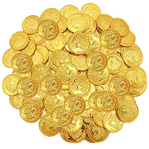 STOBOK 200Pcs Kunststoff Piraten Münze Gold Münzen Schatz Münzen Rolle Spielen Spiel Requisiten für Piraten Partei Liefert Kinder Kinder Pirate Schatzsuche Und Karneval Spiele von STOBOK