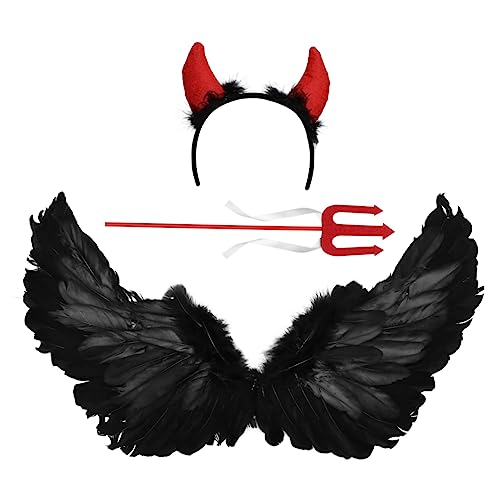 STOBOK 3St Halloween-Show-Flügel Flügel Kostüm Teufel Heugabel Teufel Kostüm Frauen Kostüme Dekor halloween angel halloween kopfschmuck Halloween-Kopfbedeckung Cosplay-Kostüm Feder Black von STOBOK