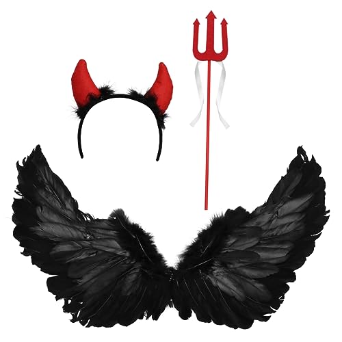 STOBOK 3St Halloween-Show-Flügel halloween angel halloween kopfschmuck Halloween Requisiten Zubehörset Teufel Halloween-Cosplay Stütze Halloween-Kostüm Halloween-Kopfbedeckung Feder Black von STOBOK