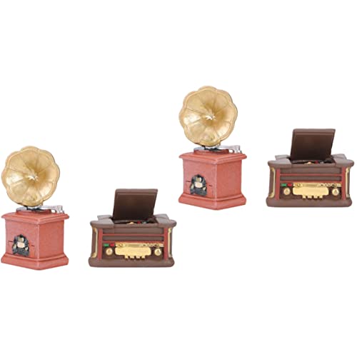 STOBOK 4 Stück Vintage-Ornamente Mini-Puppenhausmöbel Vinyl-Plattenspieler tortendeko Einschulung Radio Miniatur-Phonograph Mini-Landschaftsmodell-Dekor Esstisch Dekorationen Zubehör Harz von STOBOK