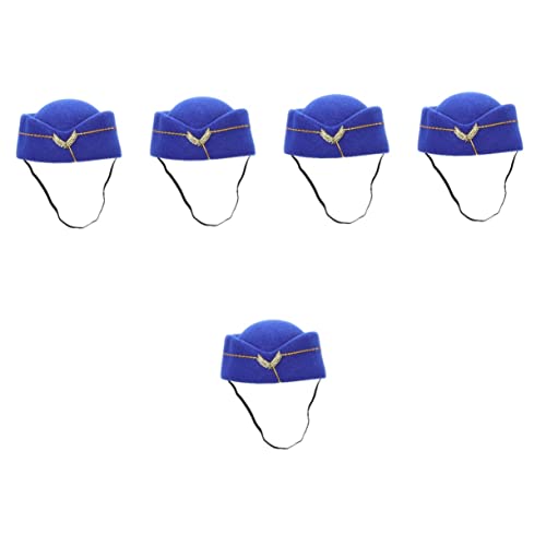 STOBOK 5 Stück Kappe X Band Cosplay Flugpille Zubehör ~ Blaues Kostüm Airline Decorblue Dressing Supplies Gunst Flugzeug Für Riemen Filz Hostessen Marine Zubehör Leistung Baskenmütze von STOBOK