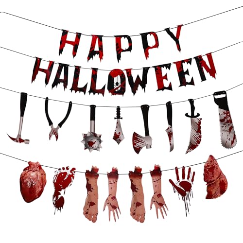 STOBOK Blutiges Banner Happy Halloween Party Banner Set Horror Metzger Werkzeuge Banner Gruselige Metallic Metzger Werkzeuge Banner für Halloween Party Supplies von STOBOK