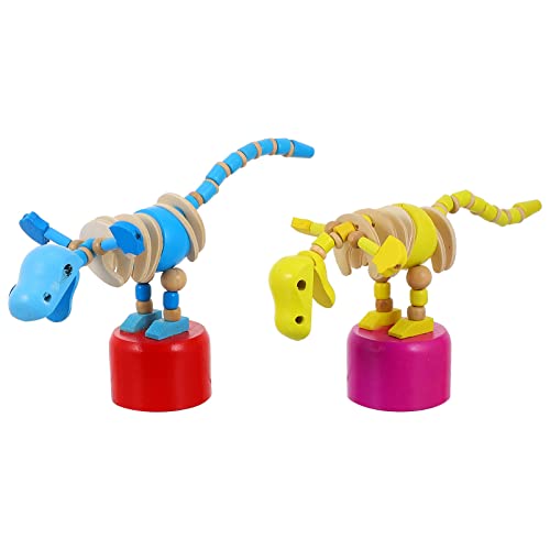 STOBOK Drücktiere Holz Dinosaurier Drückfigur Wackelfigur Wackeltier Kinder Spielzeug Tier Dekofigur Statue Skulptur Desktop Ornament für Kinder Geburtstag Party Mitgebsel 2 Stück Zufällig Farbe von STOBOK