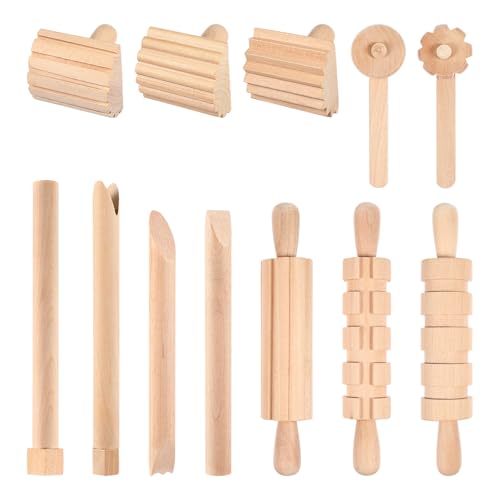 STOBOK Holz Knetwerkzeug Teig Plastilin Werkzeug Extruder Modellierwerkzeug Teigwerkzeug Teigrolle Knete Spielzeug für Kinder 12 Stück von STOBOK